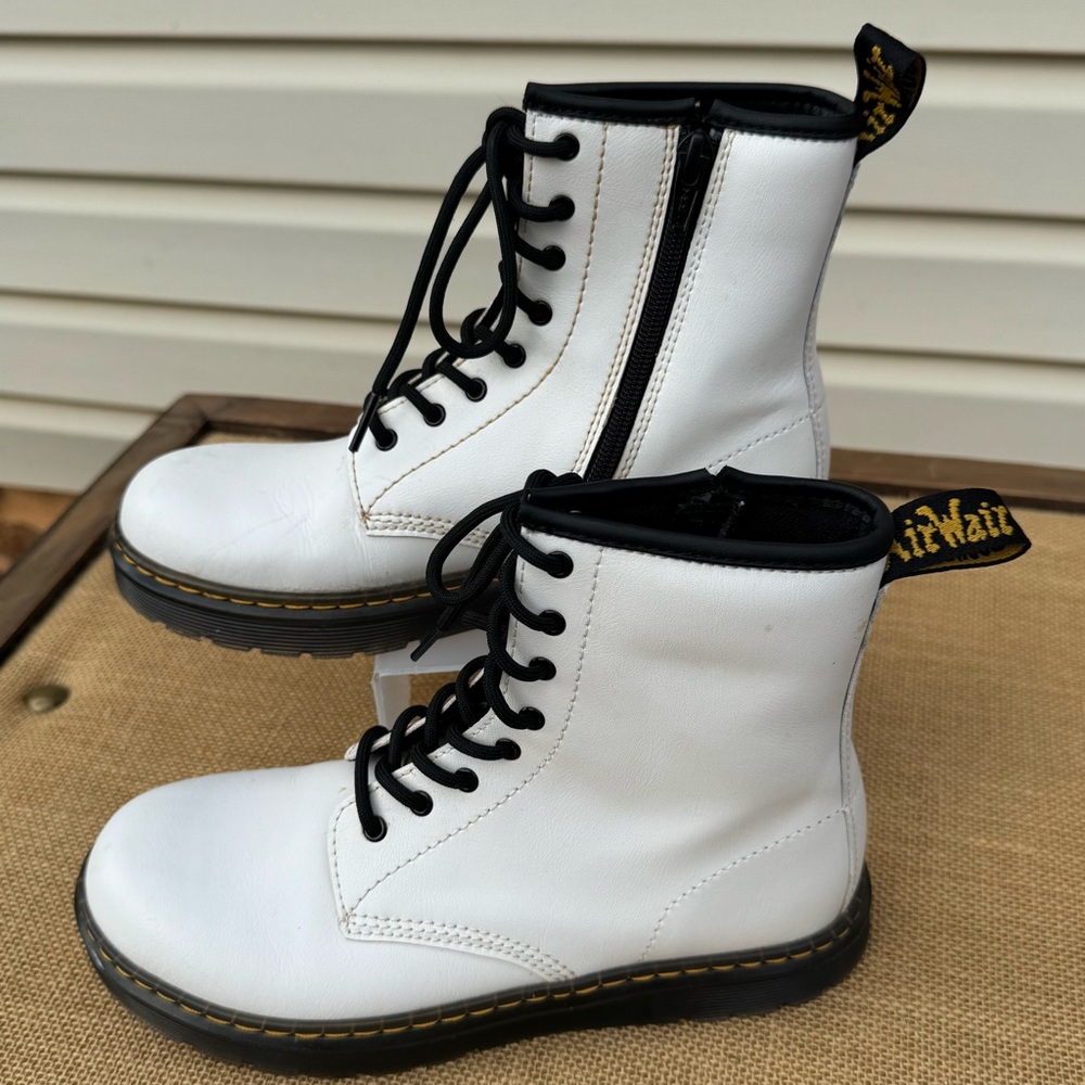 Dr. Martens White Leather Boots with Black Accents Size Women’s 6